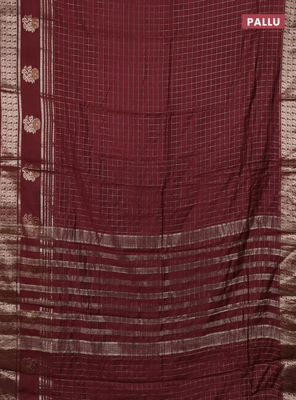Semi chanderi saree rust shade and violet with allover zari checked pattern and rettapet zari woven butta border