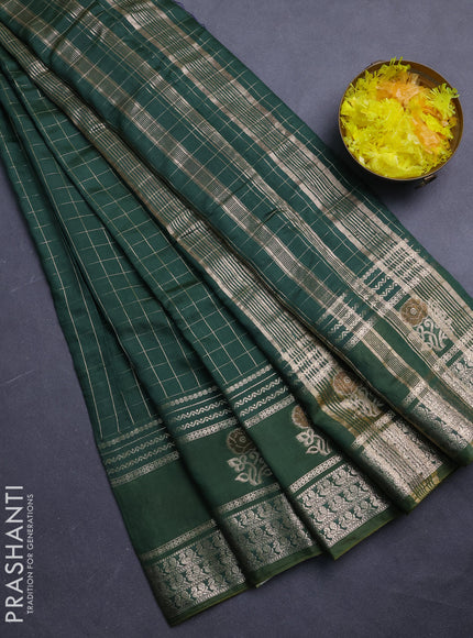 Semi chanderi saree green and violet with allover zari checked pattern and rettapet zari woven butta border