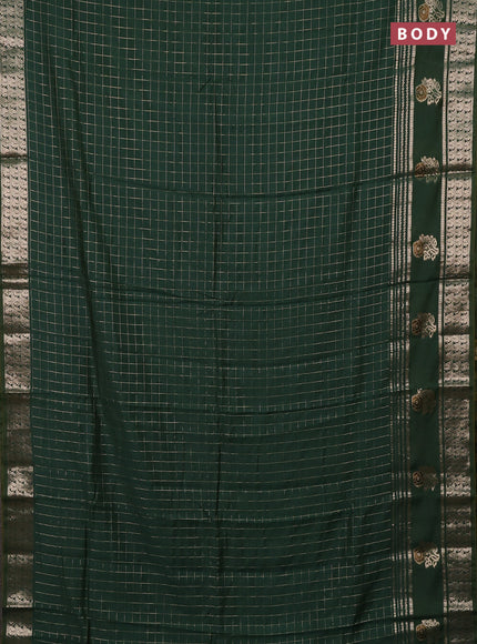 Semi chanderi saree green and violet with allover zari checked pattern and rettapet zari woven butta border