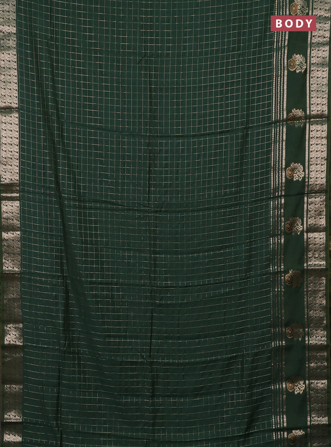 Semi chanderi saree green and violet with allover zari checked pattern and rettapet zari woven butta border