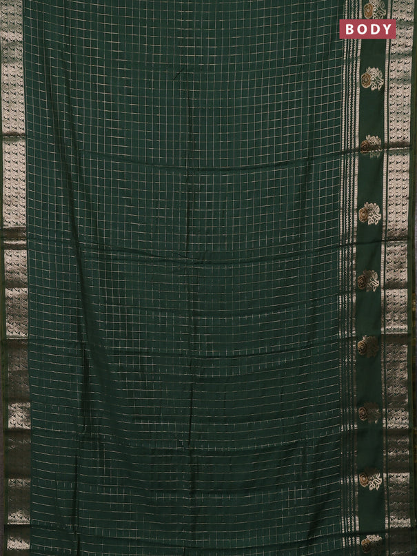 Semi chanderi saree green and violet with allover zari checked pattern and rettapet zari woven butta border