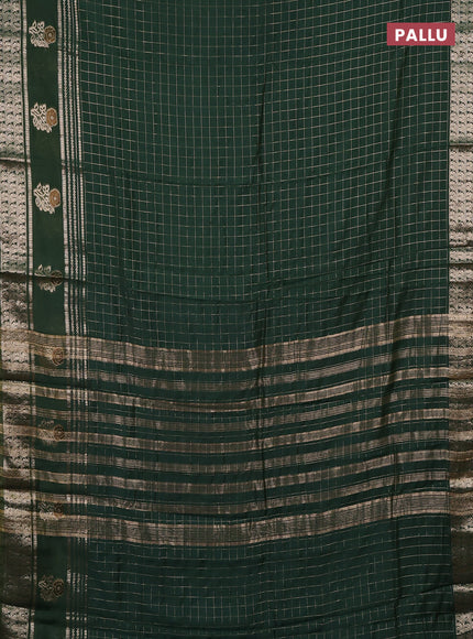 Semi chanderi saree green and violet with allover zari checked pattern and rettapet zari woven butta border