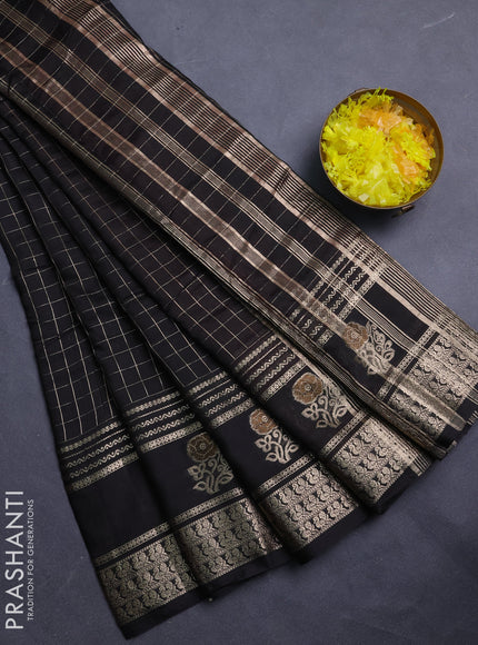 Semi chanderi saree black and red with allover zari checked pattern and rettapet zari woven butta border