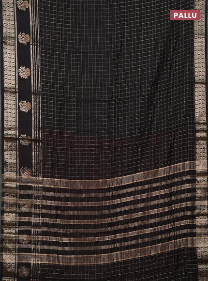 Semi chanderi saree black and red with allover zari checked pattern and rettapet zari woven butta border