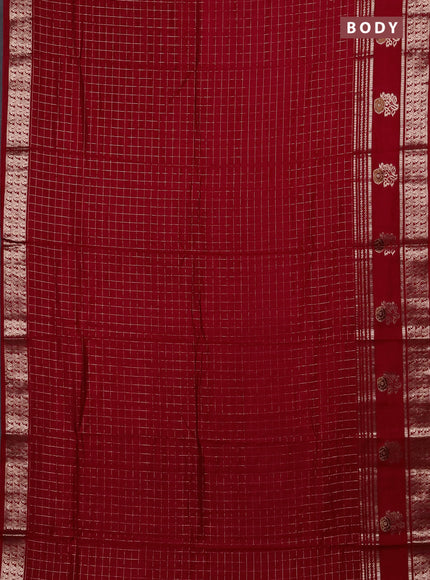 Semi chanderi saree red and black with allover zari checked pattern and rettapet zari woven butta border