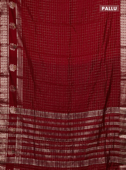 Semi chanderi saree red and black with allover zari checked pattern and rettapet zari woven butta border