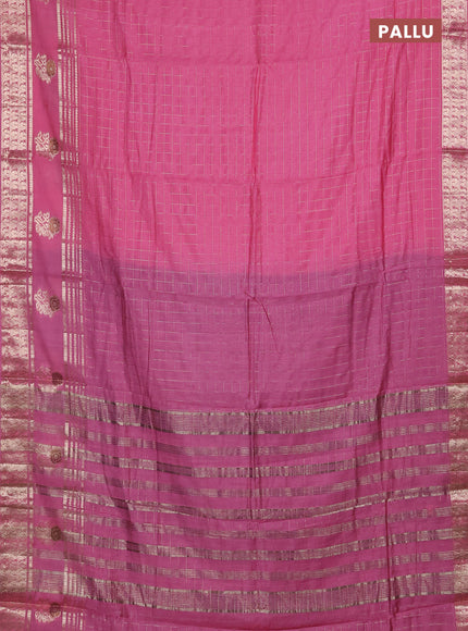 Semi chanderi saree light pink and blue with allover zari checked pattern and rettapet zari woven butta border