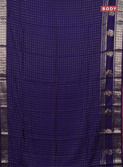 Semi chanderi saree blue and light pink with allover zari checked pattern and rettapet zari woven butta border