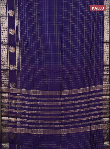 Semi chanderi saree blue and light pink with allover zari checked pattern and rettapet zari woven butta border