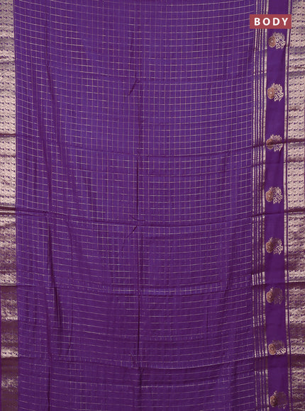 Semi chanderi saree purple and light green with allover zari checked pattern and rettapet zari woven butta border