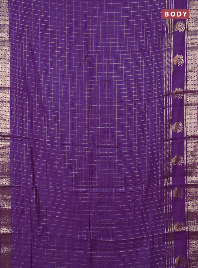 Semi chanderi saree purple and light green with allover zari checked pattern and rettapet zari woven butta border
