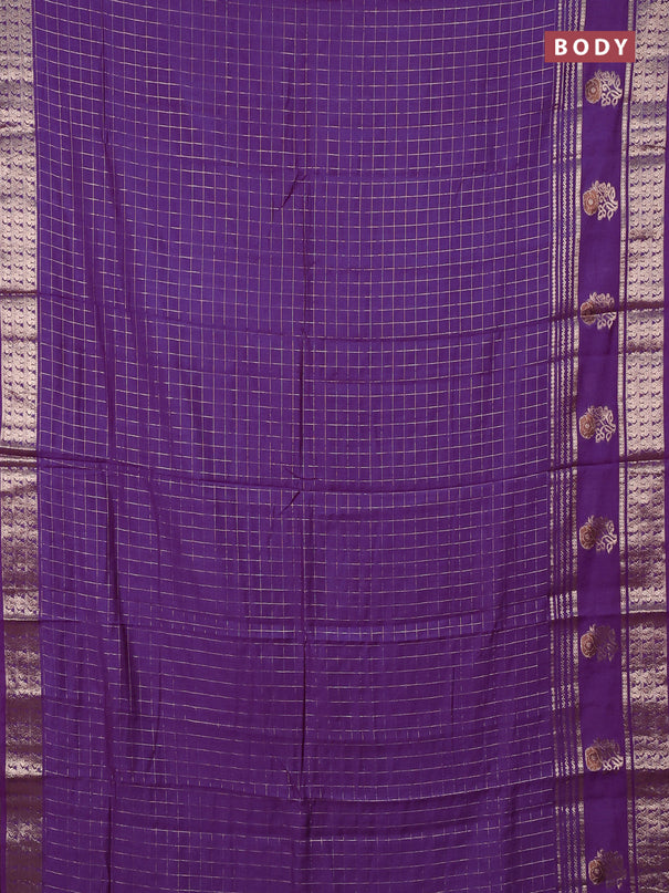 Semi chanderi saree purple and light green with allover zari checked pattern and rettapet zari woven butta border