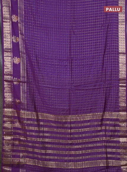 Semi chanderi saree purple and light green with allover zari checked pattern and rettapet zari woven butta border