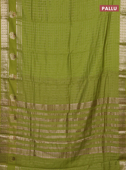 Semi chanderi saree light green and purple with allover zari checked pattern and rettapet zari woven butta border