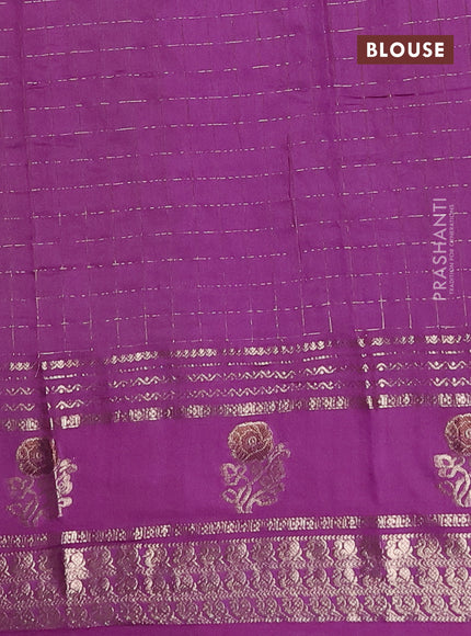 Semi chanderi saree light green and purple with allover zari checked pattern and rettapet zari woven butta border