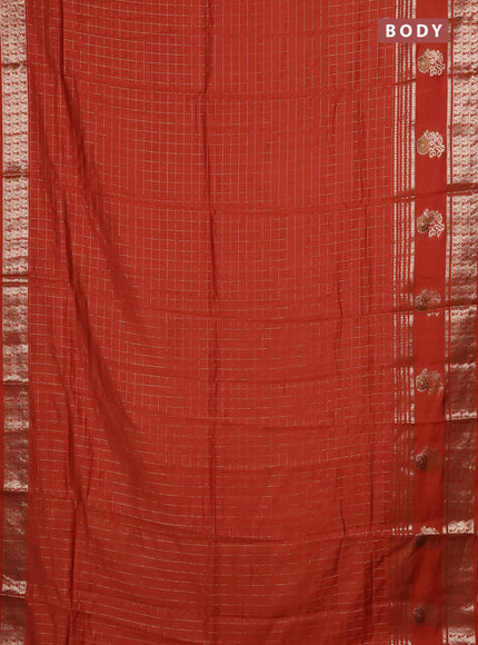 Semi chanderi saree rust shade and deep wine shade with allover zari checked pattern and rettapet zari woven butta border