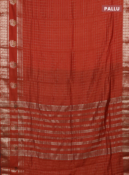 Semi chanderi saree rust shade and deep wine shade with allover zari checked pattern and rettapet zari woven butta border