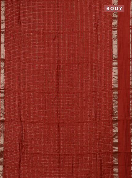 Semi chanderi saree rust shade and maroon with allover zari checked pattern and rettapet zari woven border