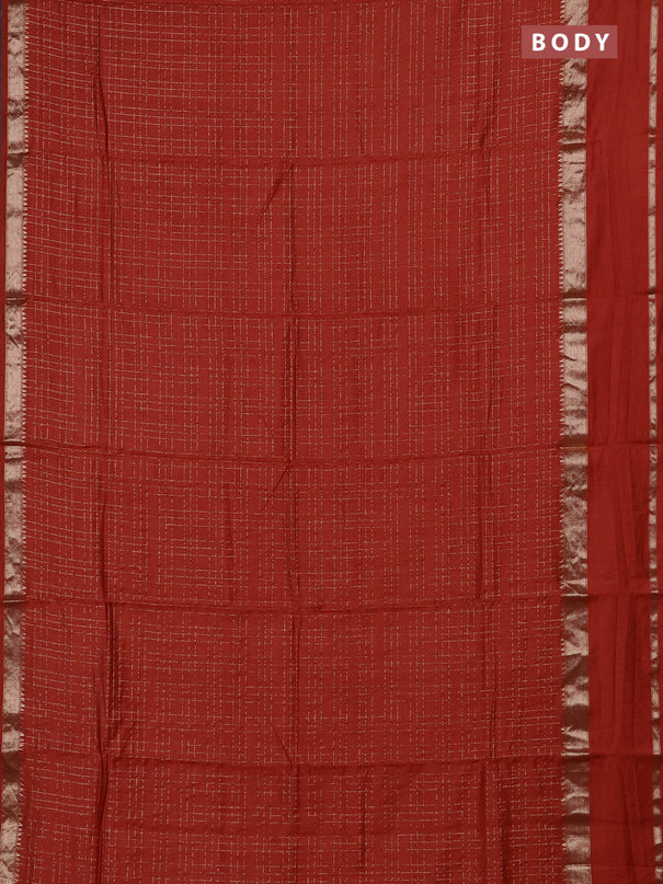 Semi chanderi saree rust shade and maroon with allover zari checked pattern and rettapet zari woven border