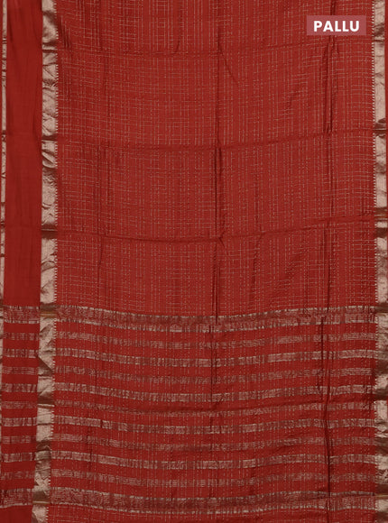Semi chanderi saree rust shade and maroon with allover zari checked pattern and rettapet zari woven border