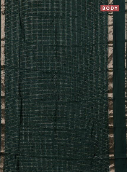 Semi chanderi saree green and dark pink with allover zari checked pattern and rettapet zari woven border