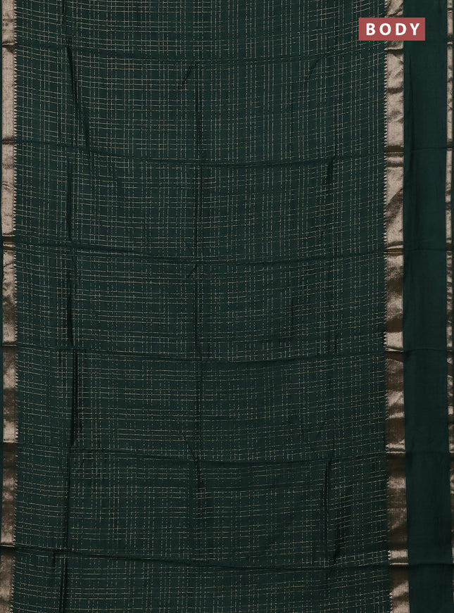 Semi chanderi saree green and dark pink with allover zari checked pattern and rettapet zari woven border