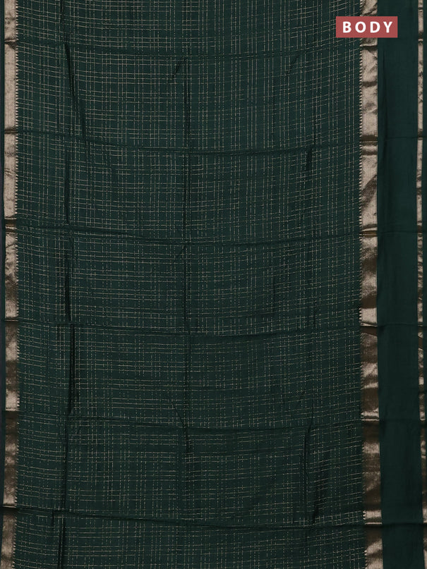 Semi chanderi saree green and dark pink with allover zari checked pattern and rettapet zari woven border