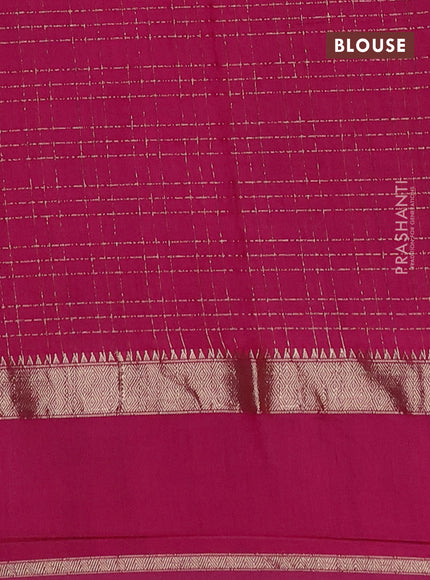 Semi chanderi saree green and dark pink with allover zari checked pattern and rettapet zari woven border