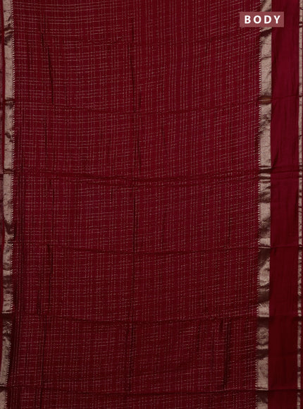 Semi chanderi saree red and green with allover zari checked pattern and rettapet zari woven border