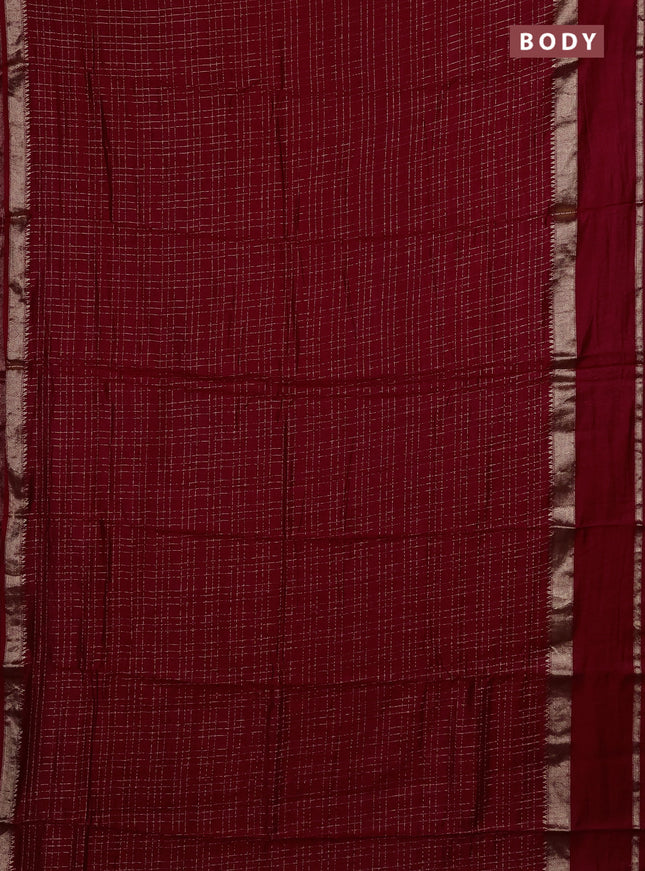 Semi chanderi saree red and green with allover zari checked pattern and rettapet zari woven border