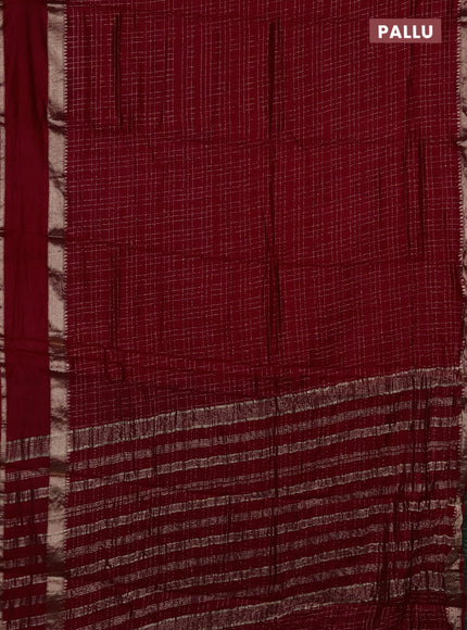 Semi chanderi saree red and green with allover zari checked pattern and rettapet zari woven border