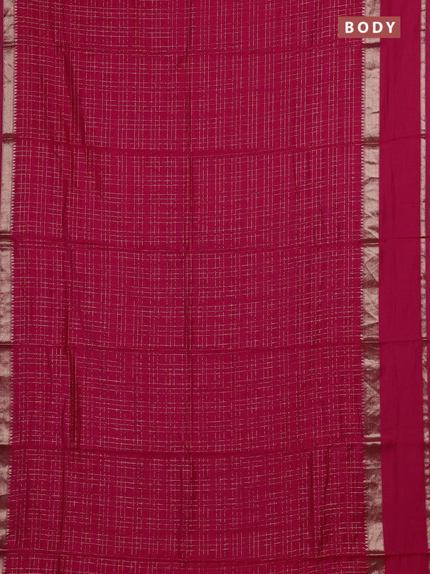 Semi chanderi saree dark pink and violet with allover zari checked pattern and rettapet zari woven border
