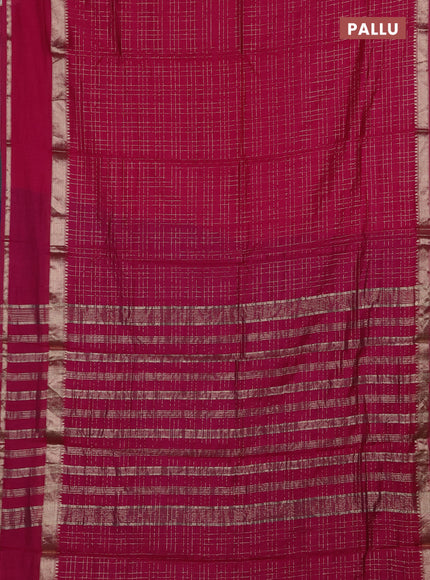 Semi chanderi saree dark pink and violet with allover zari checked pattern and rettapet zari woven border
