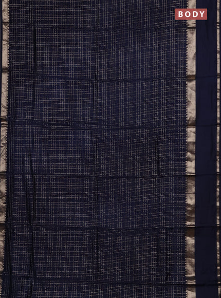 Semi chanderi saree navy blue and violet with allover zari checked pattern and rettapet zari woven border