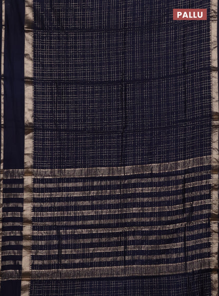 Semi chanderi saree navy blue and violet with allover zari checked pattern and rettapet zari woven border