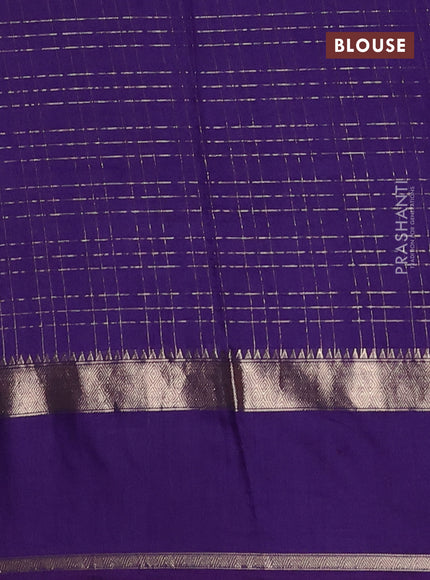 Semi chanderi saree navy blue and violet with allover zari checked pattern and rettapet zari woven border