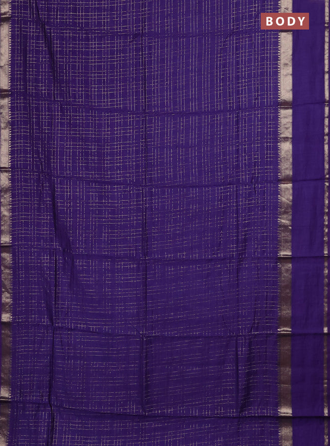 Semi chanderi saree violet and rust shade with allover zari checked pattern and rettapet zari woven border