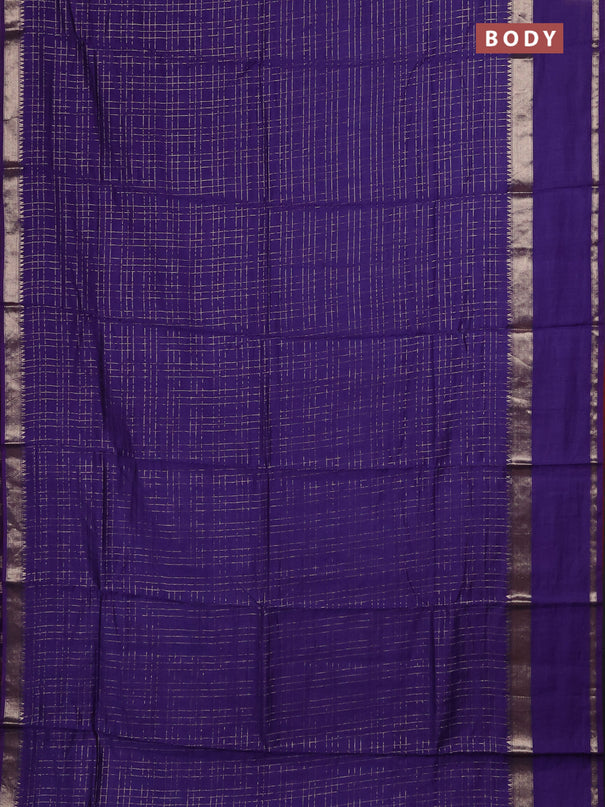 Semi chanderi saree violet and rust shade with allover zari checked pattern and rettapet zari woven border