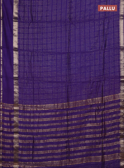 Semi chanderi saree violet and rust shade with allover zari checked pattern and rettapet zari woven border