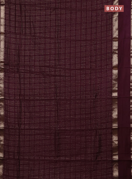 Semi chanderi saree deep wine and rust shade with allover zari checked pattern and rettapet zari woven border
