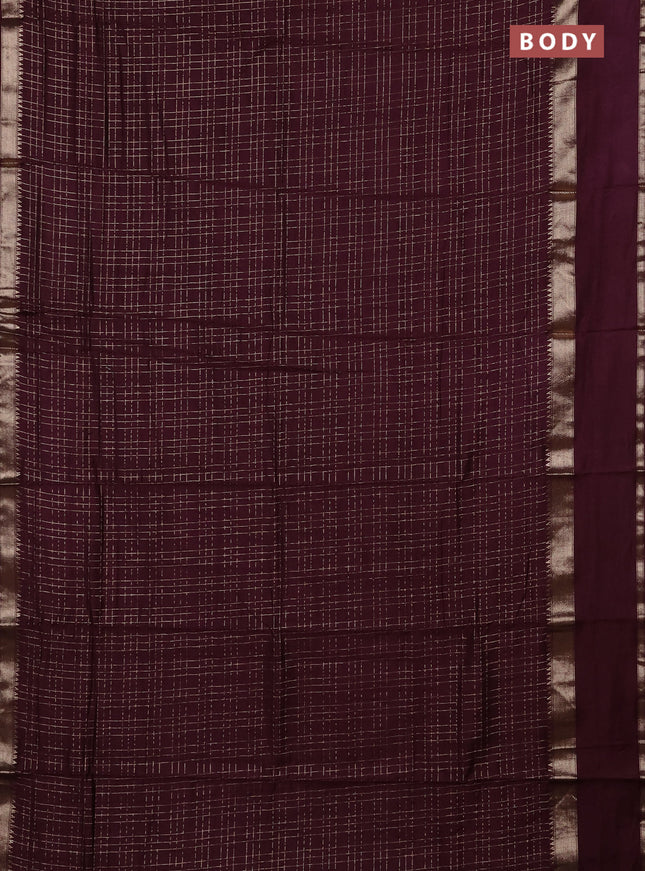 Semi chanderi saree deep wine and rust shade with allover zari checked pattern and rettapet zari woven border