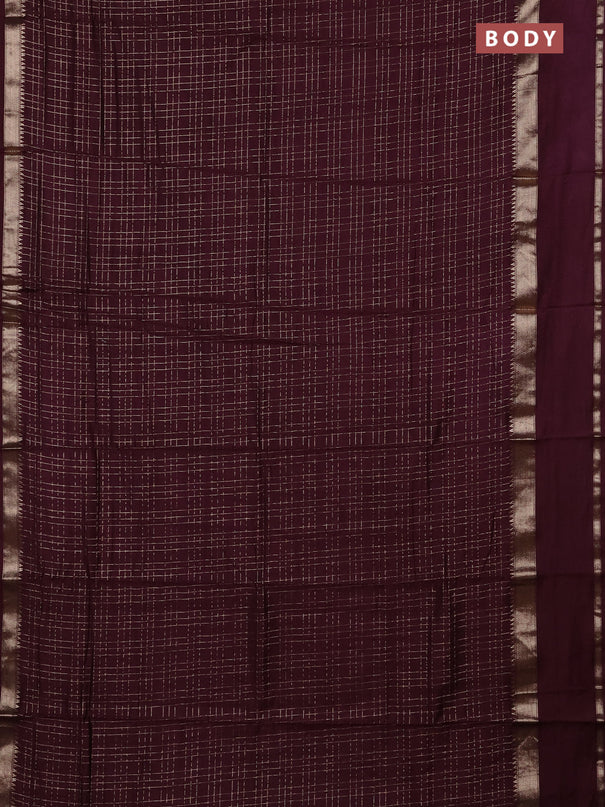 Semi chanderi saree deep wine and rust shade with allover zari checked pattern and rettapet zari woven border