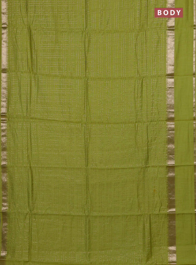Semi chanderi saree fluorescent green and violet with allover zari checked pattern and rettapet zari woven border