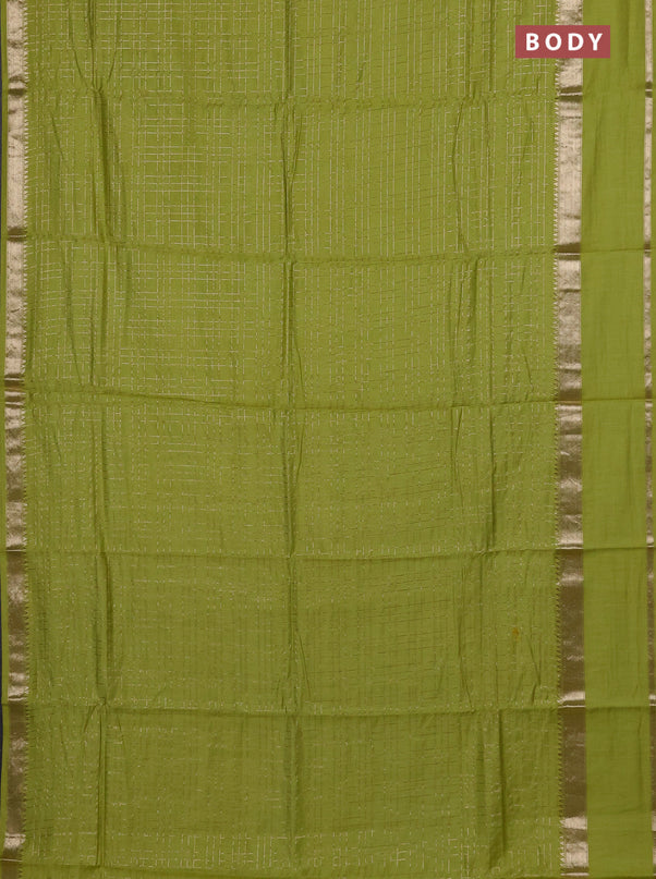 Semi chanderi saree fluorescent green and violet with allover zari checked pattern and rettapet zari woven border