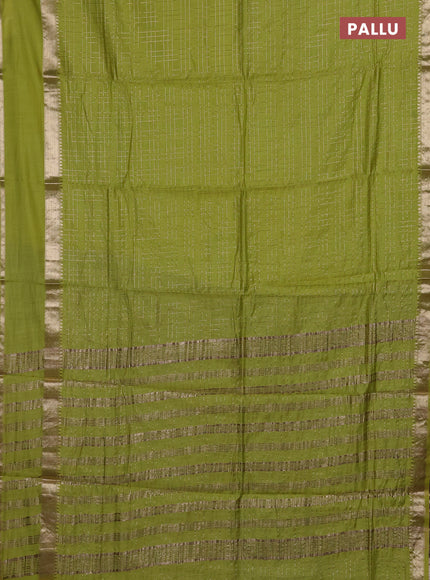 Semi chanderi saree fluorescent green and violet with allover zari checked pattern and rettapet zari woven border