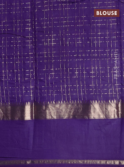 Semi chanderi saree fluorescent green and violet with allover zari checked pattern and rettapet zari woven border