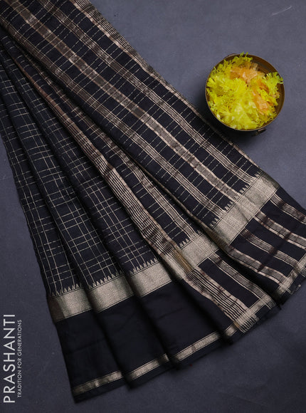 Semi chanderi saree black and red with allover zari checked pattern and rettapet zari woven border