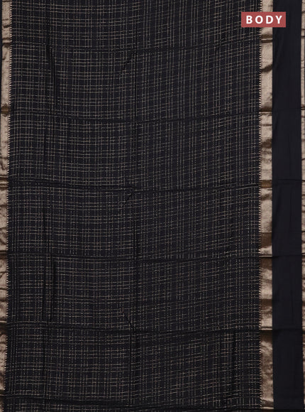 Semi chanderi saree black and red with allover zari checked pattern and rettapet zari woven border