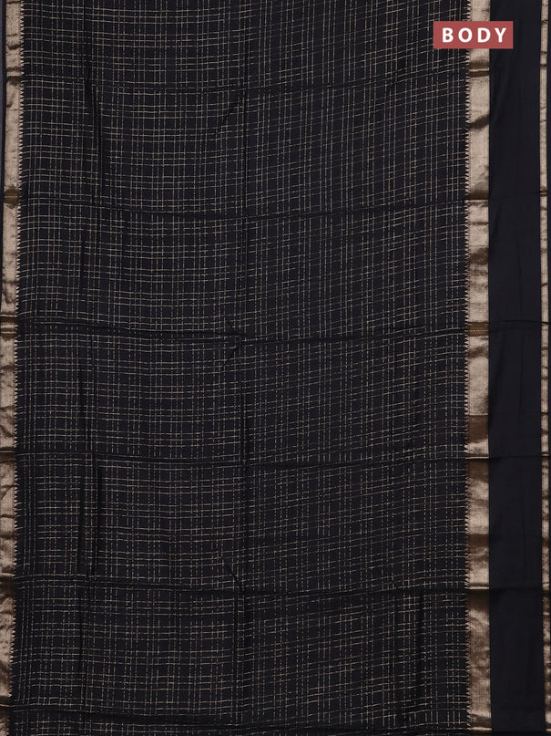 Semi chanderi saree black and red with allover zari checked pattern and rettapet zari woven border