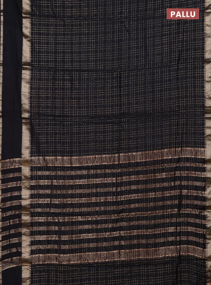 Semi chanderi saree black and red with allover zari checked pattern and rettapet zari woven border